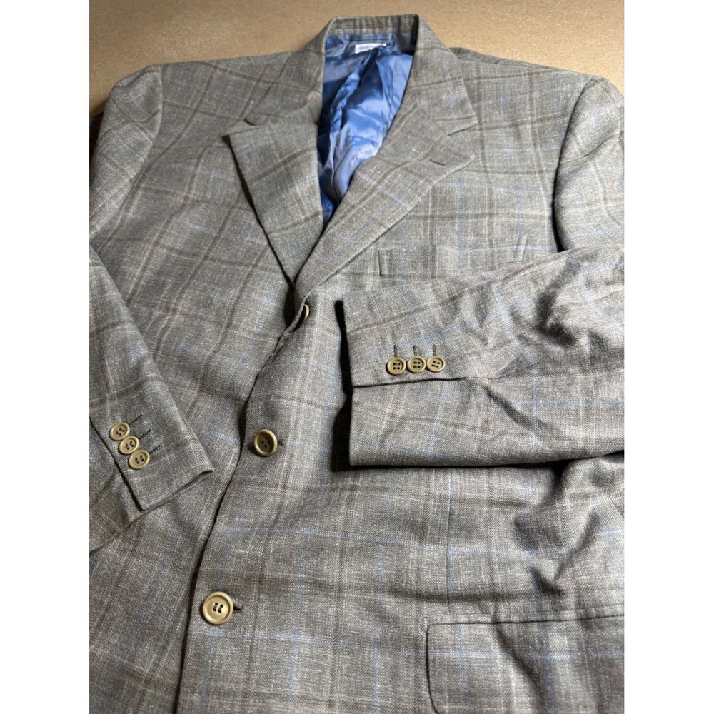 Brioni Wilkes‎ Bashford Mens 44R Grey Plaid Nomentano Blazer Sport Coat Italy